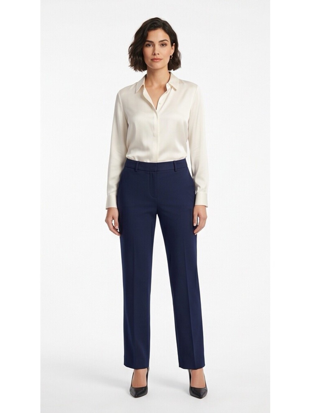 Dana Buchman Women’s Dress Pants Size 14 Navy Blue Straight Leg Stretch Career